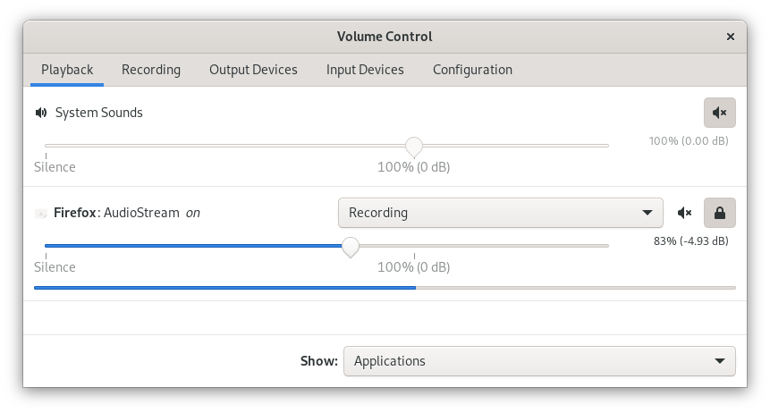 A screenshot of a pavucontrol window